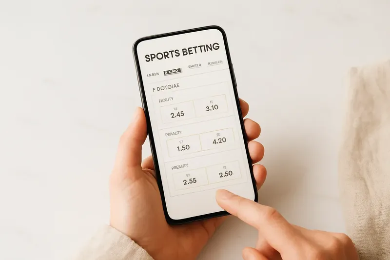 Hand holding smartphone showing sports betting odds on white marble